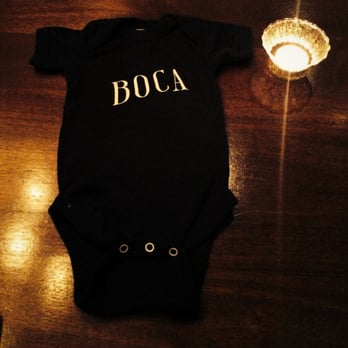 Boca - The adorable onesie the staff of Boca gave me for visiting when I was about to pop with my son. - Italian Near Me - Cincinnati, Ohio