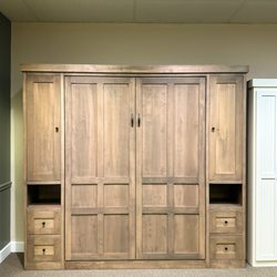 We offer wall beds! Available in multiple setups and sizes. Shown here is the Sunset queen size wall bed handcrafted from maple wood.