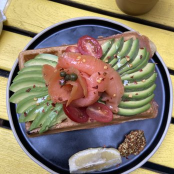 Outro - avocado salmon waffle - Cafes Near Me - New York, New York