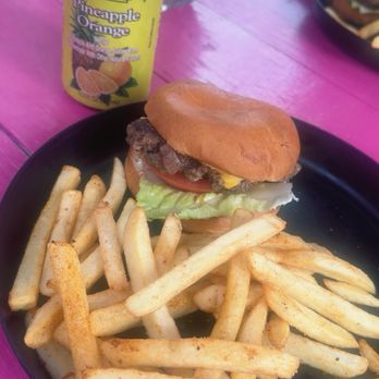 Bikini Burger - Cheeseburger and fries and an Aloha pineapple Orange drink - Food Trucks Near Me - Honolulu, Hawaii