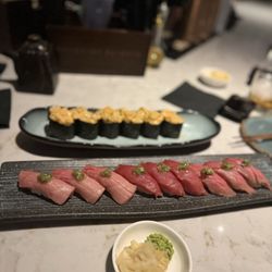 Blufish Sushi Bistro - Toro flight and spicy scallop roll