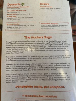 Menu photo 3 Hooters Clearwater, FL