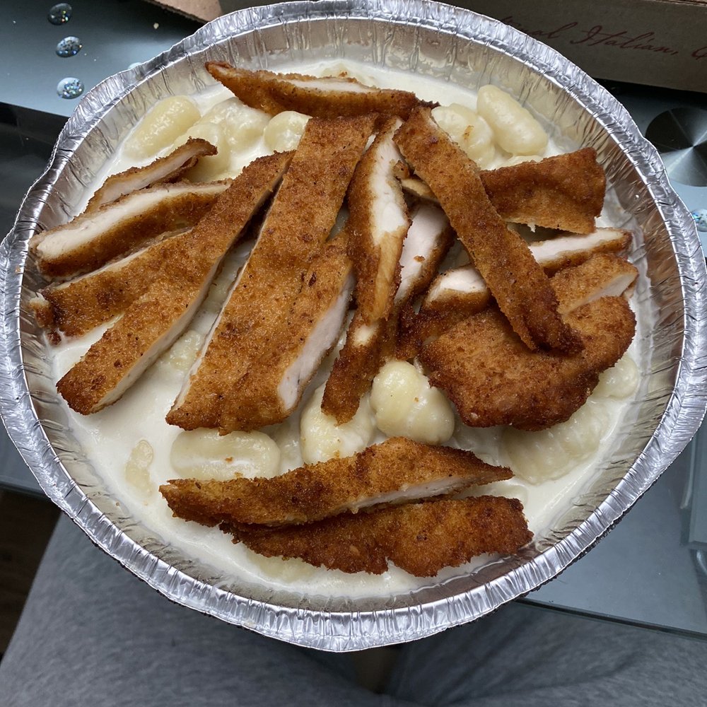 Some gnocchi with fried chicken Some gnocchi with fried chicken