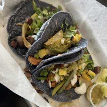 Blue Corn Tacos - Blue Corn Al Pastor Tacos with pineapple. - Mexican Near Me - Longmont, Colorado Blue Corn Tacos - Blue Corn Al Pastor Tacos with pineapple. - Mexican Near Me - Longmont, Colorado