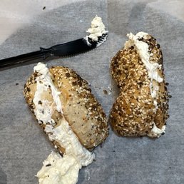 Everything bagel with plain cream cheese