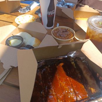 AC Barbeque - Ribs (full of flavor & falling off the bone), beans (which had a little meat on top), a good roll with pickles on the side, & a sweet tea. - Barbeque Near Me - Los Angeles, California