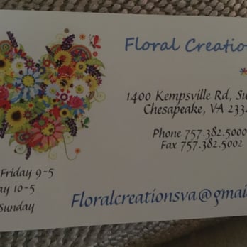 Floral Creations - Business Card with their contact info - Florists Near Me - Chesapeake, Virginia Floral Creations - Business Card with their contact info - Florists Near Me - Chesapeake, Virginia