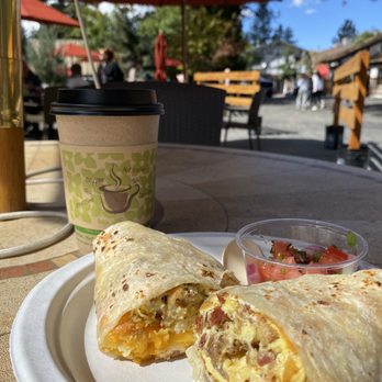 The Copper Q - Chai tea latte and egg cheese and bacon breakfast burrito - Bakeries Near Me - Big Bear Lake, California The Copper Q - Chai tea latte and egg cheese and bacon breakfast burrito - Bakeries Near Me - Big Bear Lake, California