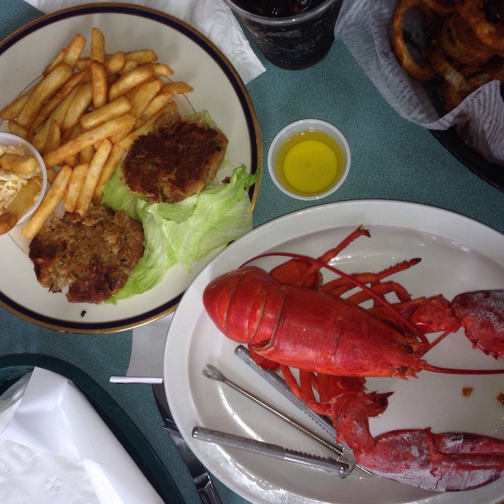 Crab cakes and lobster lunch. Crab cakes and lobster lunch.