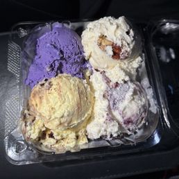 Ube, butter pecan, monkey business, blueberry cobbler