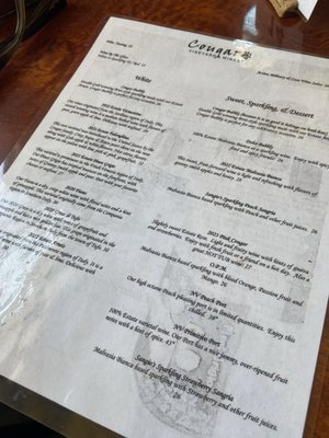 Menu photo 6 Cougar Vineyard & Winery Temecula, CA