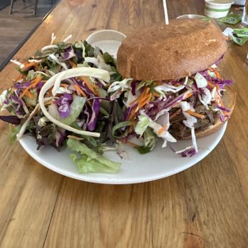 Backslope Brewing - Ginger Pork Sandwich with House Salad - Breweries Near Me - Columbia Falls, Montana Backslope Brewing - Ginger Pork Sandwich with House Salad - Breweries Near Me - Columbia Falls, Montana