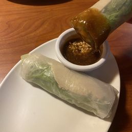 Pork Spring roll with peanut sauce. Also available: Shrimp spring roll and Tofu spring roll Pork Spring roll with peanut sauce. Also available: Shrimp spring roll and Tofu spring roll