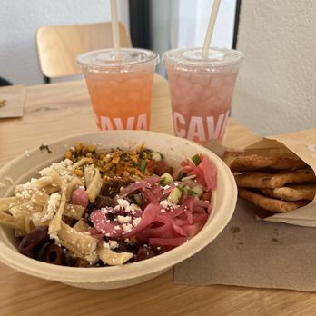 CAVA - Build your own bowl, strawberry lemonade, Blueberry soda and Classic Pita Chips - Mediterranean Near Me - Jacksonville, Florida
