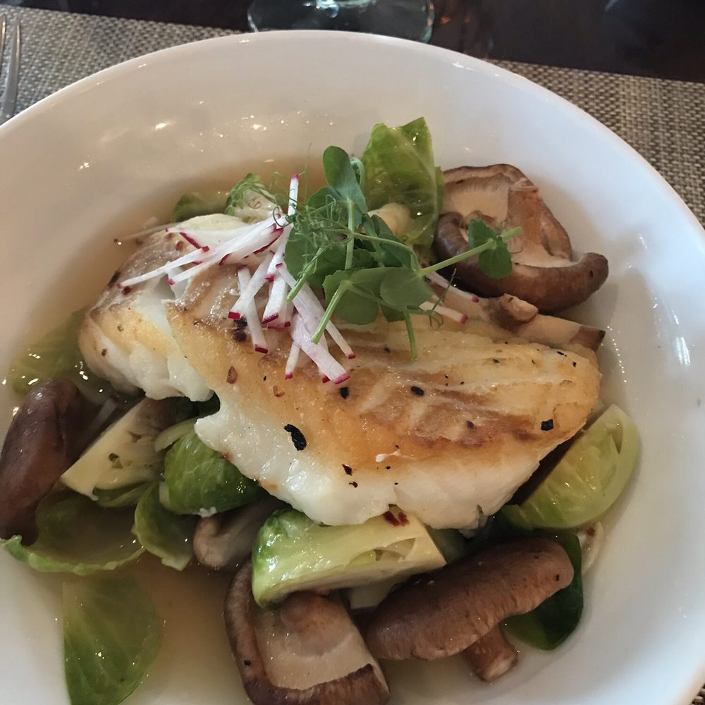 The Dunes - Roasted Cod with Broth, Mushrooms, Brussel Sprouts - New American Near Me - Edgartown, Massachusetts The Dunes - Roasted Cod with Broth, Mushrooms, Brussel Sprouts - New American Near Me - Edgartown, Massachusetts