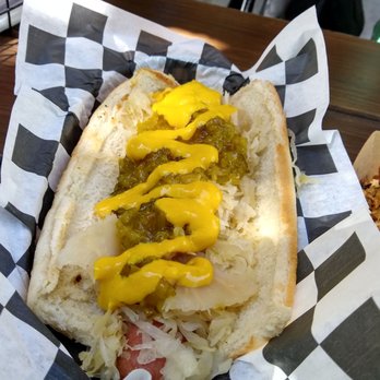 Lucy's on Lighthouse - Hot dog with great mustard, sauerkraut and relish - Hot Dogs Near Me - Pacific Grove, California Lucy's on Lighthouse - Hot dog with great mustard, sauerkraut and relish - Hot Dogs Near Me - Pacific Grove, California