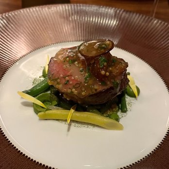 l’abeille - Roasted Colorado Lamb Rib, Castelvetrano Olive Tapenade, Fig Compote, String Beans, Fine Herbs Jus (Course 5) - French Near Me - New York, New York