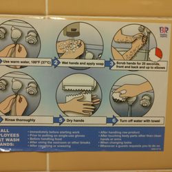Dunkin' - Nowhere on these instructions on proper handwashing does it include blowing nasty bathroom air onto wet hands, I wonder why.