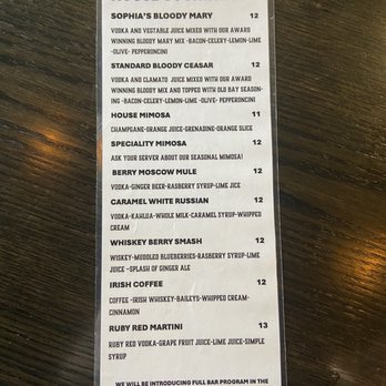 Sophia's Restaurant - Drink menu - Breakfast & Brunch Near Me - Buffalo, New York