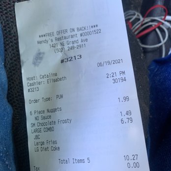 Wendy's - a receipt for a pizza - Fast Food Near Me - Portland, Oregon