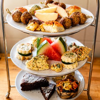 Corrales Teas & Chocolates - Our Gluten-Friendly Afternoon Tea features savory bites, fresh fruit, scones, and desserts--beautifully served on a three-tier stand. - Tea Rooms Near Me - Albuquerque, New Mexico Corrales Teas & Chocolates - Our Gluten-Friendly Afternoon Tea features savory bites, fresh fruit, scones, and desserts--beautifully served on a three-tier stand. - Tea Rooms Near Me - Albuquerque, New Mexico