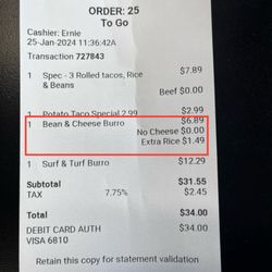 A plain burrito is $9.