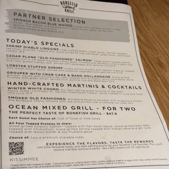 Bonefish Grill - One specials menu - 1/19/2026 - Seafood Near Me - Kissimmee, Florida