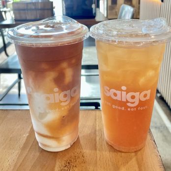 Saiga Vietnamese Eatery - Blended coconut Thai tea & lychee green tea - Vietnamese Near Me - Orange, California