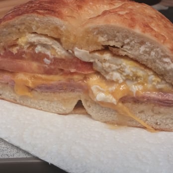 LA Bakery - Breakfast sandwich on bagel: ham, cheddar, tomato, and egg. - Bakeries Near Me - Carson City, Nevada