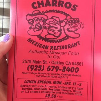 Los Charros - Menu front with lunch specials - Mexican Near Me - Oakley, California