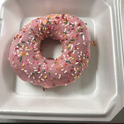 Hole Lotta Doughnuts - Raspberry frosted with sprinkles.