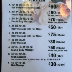Yst Massage - Price list 2/10/24