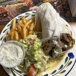 Full lamb/beef gyro, partial Greek salad, partial order of fries Full lamb/beef gyro, partial Greek salad, partial order of fries