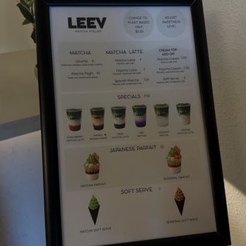 Leev Matcha Atelier - Menu - Desserts Near Me - Las Vegas, Nevada Leev Matcha Atelier - Menu - Desserts Near Me - Las Vegas, Nevada