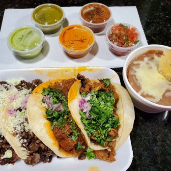 Backyard Taco - 2 carne asada, 1 Birria and 1 Al Pastor taco with beans and all the salsas. - Tacos Near Me - Chandler, Arizona Backyard Taco - 2 carne asada, 1 Birria and 1 Al Pastor taco with beans and all the salsas. - Tacos Near Me - Chandler, Arizona