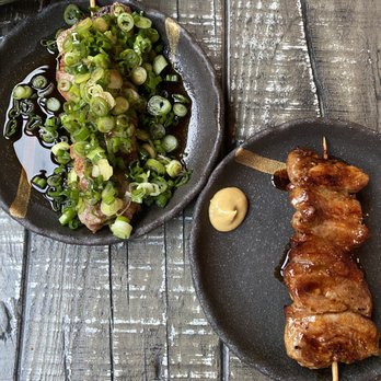 Yakitori Totto - Left: Negima Right: Pork Karashi - Japanese Near Me - Somerville, Massachusetts