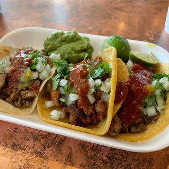 Tacos Calafia - Tacos from L to R chicken on flour tortilla, al pastor and carne asada on corn tortilla. - Tacos Near Me - Peoria, Arizona Tacos Calafia - Tacos from L to R chicken on flour tortilla, al pastor and carne asada on corn tortilla. - Tacos Near Me - Peoria, Arizona