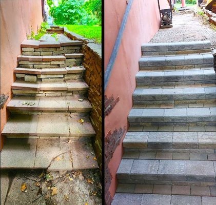 ADD OR REPLACE STEPS - Step Replacement/Restoration

In many cases, the base of your paver surface will have sunk, causing the steps to your front entrance to sink or and deteriorate. Not only is this an eyesore, but can be dangerous. Talk to us about restoring or even replacing your front steps.
