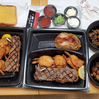 Sizzler - 12 oz steak and 6 jumbo crispy shrimp combos plus mushrooms. - American Near Me - Turlock, California Sizzler - 12 oz steak and 6 jumbo crispy shrimp combos plus mushrooms. - American Near Me - Turlock, California