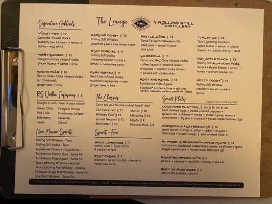 Menu photo 5 Rolling Still Distillery and Lounge Taos, NM