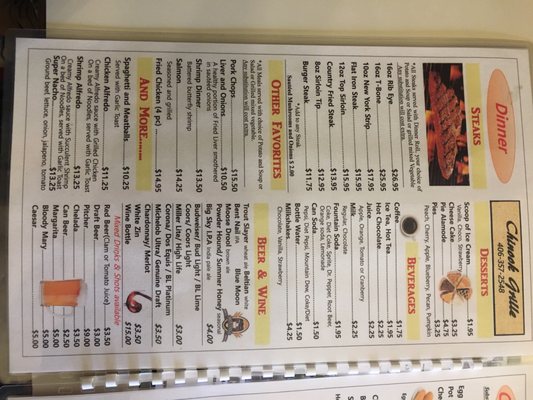 Menu photo 8 Chinook Grille Chinook, MT