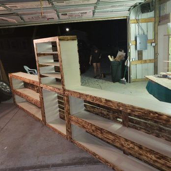 Clutch Custom Construction - Custom built to fit 16 foot entertainment center made from white oak with a burned rustic finish! - Fences & Gates Near Me Clutch Custom Construction - Custom built to fit 16 foot entertainment center made from white oak with a burned rustic finish! - Fences & Gates Near Me