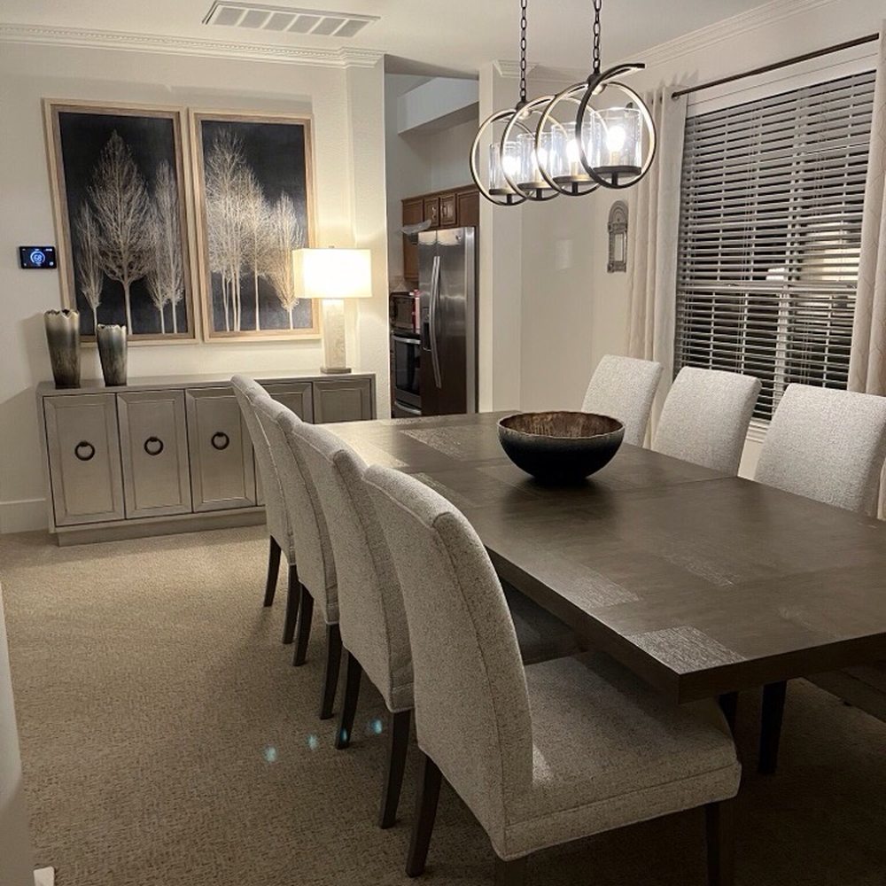 Havertys Furniture - Formal dining room with custom chairs. Buffet to fit my space and new chandelier plus they helped with all my artwork too. - Furniture Stores Near Me - Austin, Texas