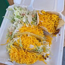 Taco Villa - Taco plate with refried beans and salad.