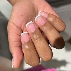 French manicure acrylic overlay, with gel polish.