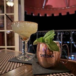 Asylum Restaurant - Delicious gin cucumber Mule and Smokey and the bandit mezcal drink