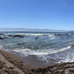The beach below