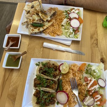 La Costa Taqueria #2 - Steak quesadilla plate with salad substituted ,,  Chicken taco plate with sale substitute .  Red & green sauce . - Mexican Near Me - Everett, Washington
