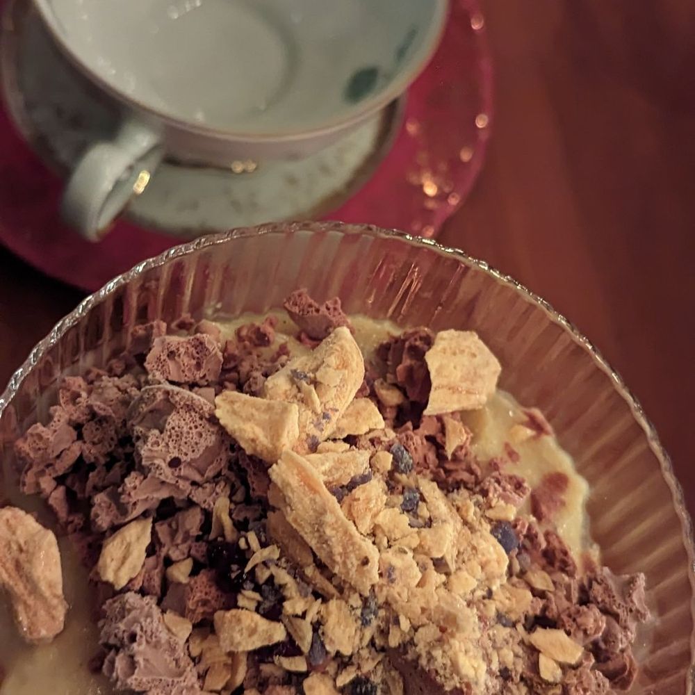 The Inn At Langley - Liquid-nitrogen chocolate foam, butter crunch, violet jelly on butterscotch pudding. - Hotels Near Me - Langley, Washington The Inn At Langley - Liquid-nitrogen chocolate foam, butter crunch, violet jelly on butterscotch pudding. - Hotels Near Me - Langley, Washington