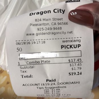 Dragon City - My receipt from DoorDash - Chinese Near Me - Pleasanton, California